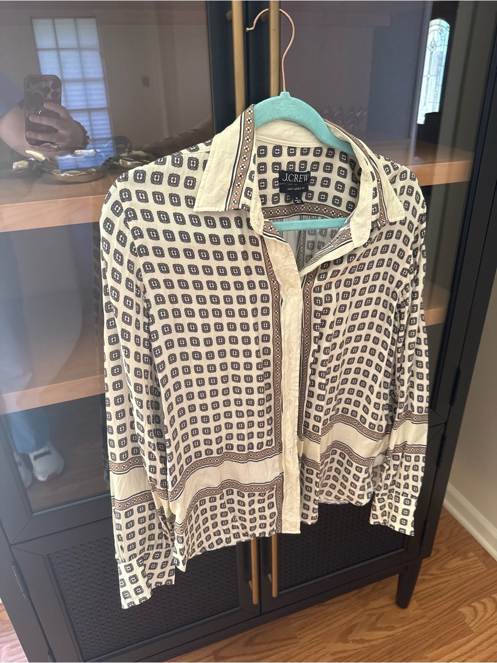 J.Crew Cream & Navy Printed Button-Up Shirt Jacket